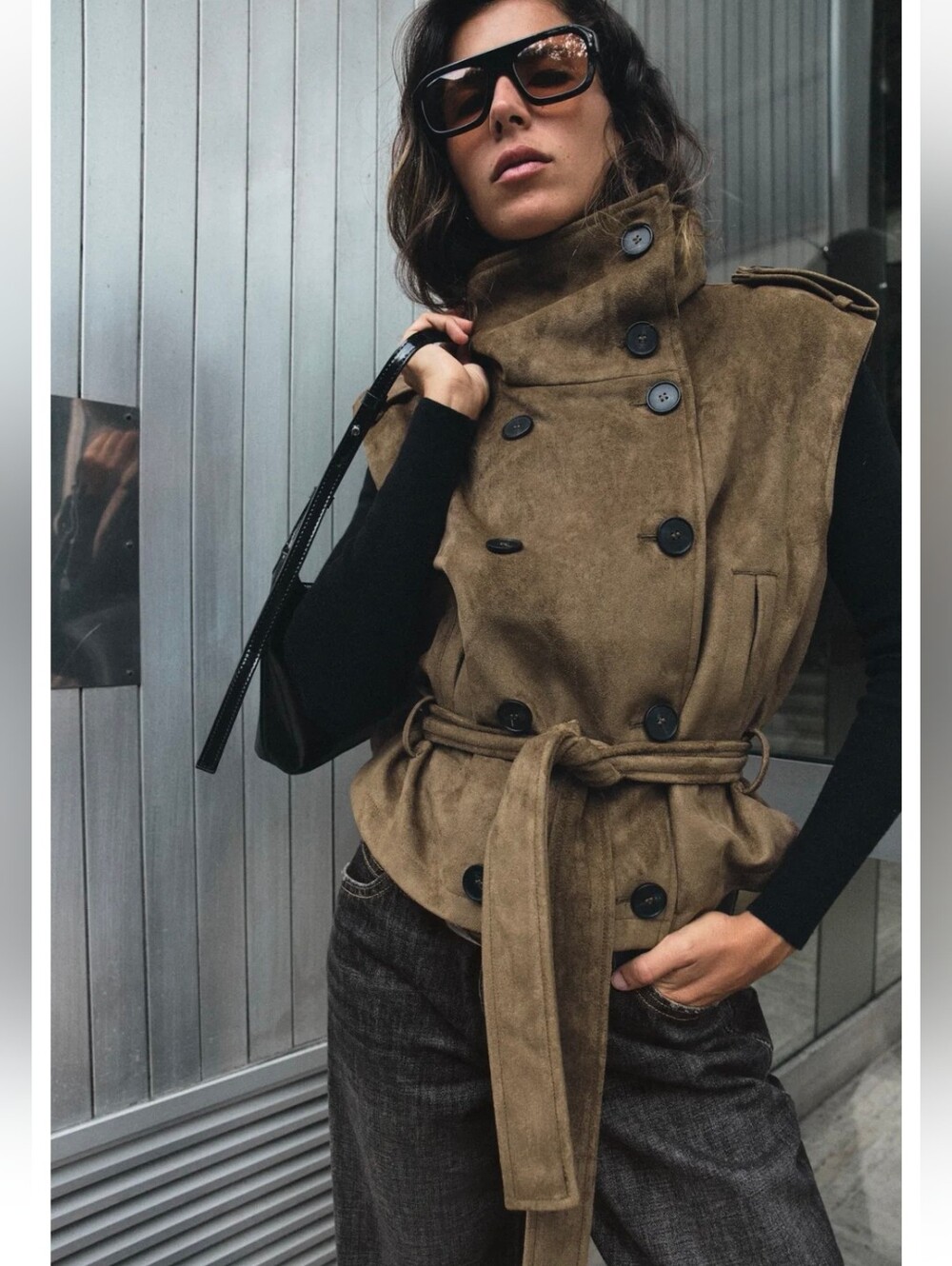ZARA FAUX SUEDE BELTED VEST